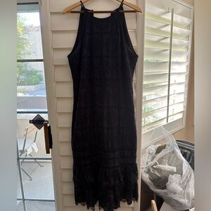 Banana Republic Navy/Black Textured Midi Dress